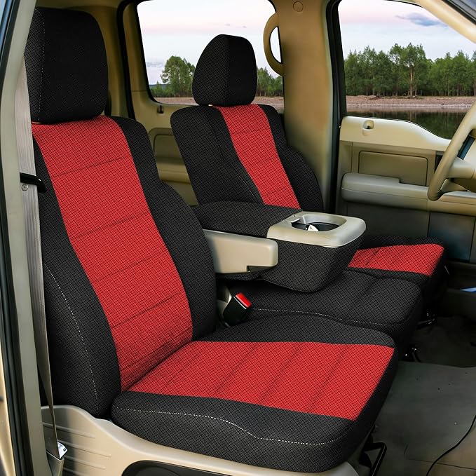 Custom 40/20/40 Split Bench Seat Covers for Ford F150 XL/Standard Cab 2004 2005 2006 2007 2008 Sandwiched Cloth Protector Interior Accessories，Waterproof & Machine Washable - Red