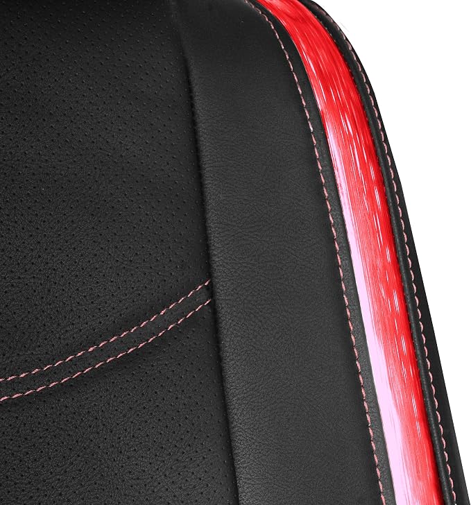 FH Group Galaxy13 Metallic Striped Deluxe Leatherette Car Seat Covers with Matching Carpet Floor Mats – Full Set, Universal Fit, Airbag Compatible for Cars, SUVs & Sedans, Red