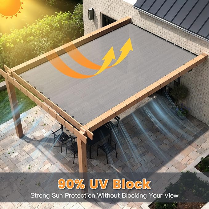 90% Sun Shade Cloth with Grommets, Customizing Outdoor Pergola Shade Cover, Heavy-Duty Mesh Tarp Patio Sun Screen for Lawn Garden Backyard, 4X11 FT, Light Grey