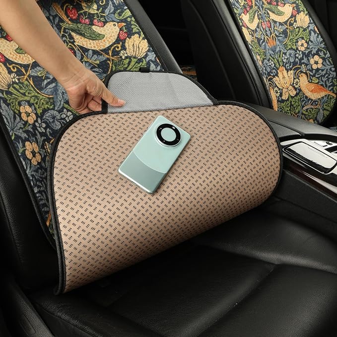Luxury Boho Car Seat Covers Set,5-Seat Full Set with Headrest,White Peony Vintage Bohemian Floral Pattern Honeycomb Knit Fabric,Breathable&All-Season Universal Automotive Seat Protectors