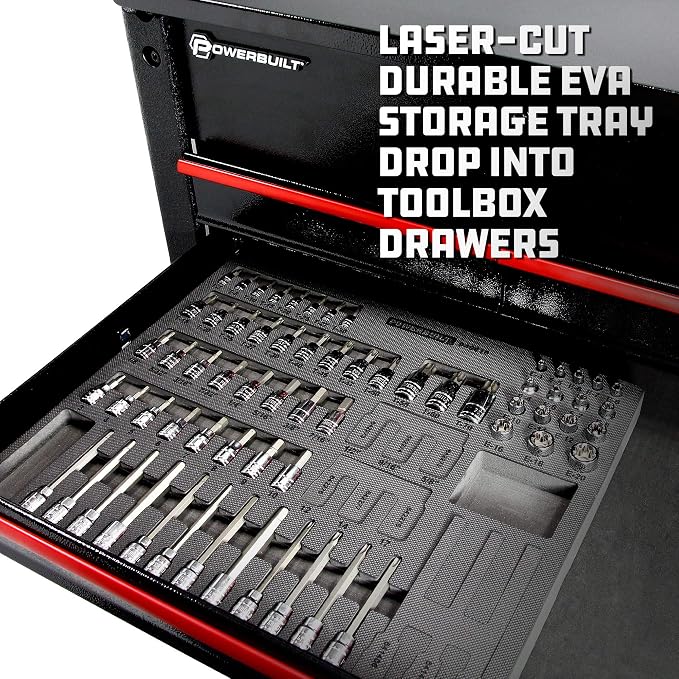 Powerbuilt 64 Piece Bit Socket Set, Hex, Torx, Specialty Bits, Up to 4 Inch Length, Long Reach E-Torx, Laser-Cut Organizing Tray, 949010