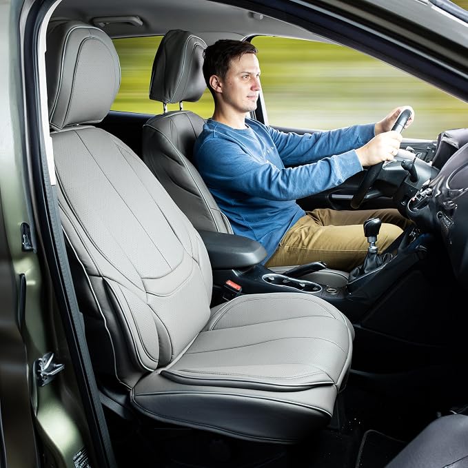 ZONETECH Full Set of 5 Seat Covers for Cars, Waterproof Nappa Leather,Universal Auto Interior Fit for Most Sedans SUV Pick-up Truck (Gray)