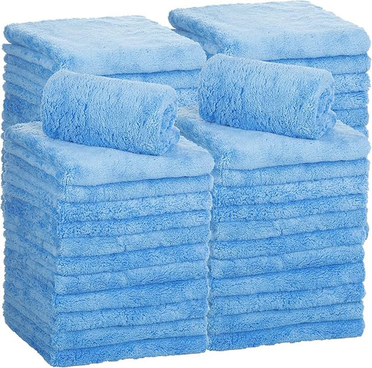 Shimeyao 30 Pcs Edgeless Microfiber Plush Towels for Cars Detailing Drying Wash Polishing Absorbent Cleaning Cloths, 500 GSM (16 x 16 Inch,Light Blue)