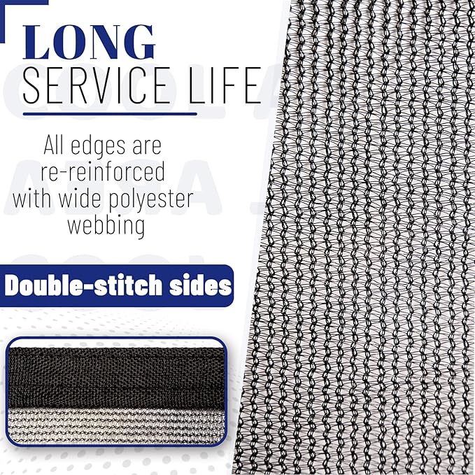 Cool Area 60-70% Shade Cloth 10x20FT Heavy Duty Knitted Mesh Tarp with Grommets Mesh Screen for Patio Canopy Garden Porch Greenhouse Pools Dog Kennel Black(Custom Size)