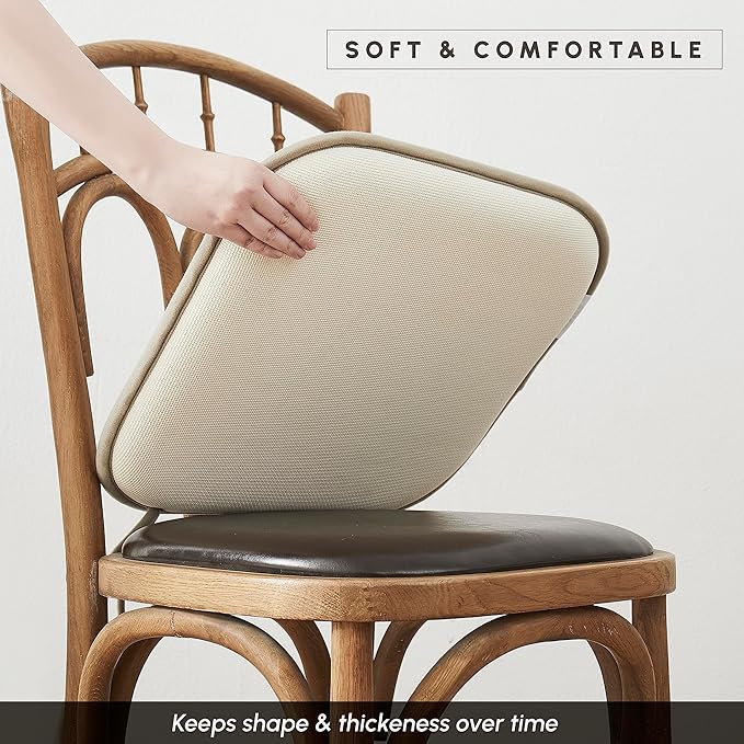 Elegant Comfort Chair Cushion Covers with Ties and Non Skid Rubber Backing-Thick Memory Foam - Soft Cushion Pad- Rounded Square Seat Cover- 16 x 16 Inches - Set of 4 Chevron Textured Pattern, Beige