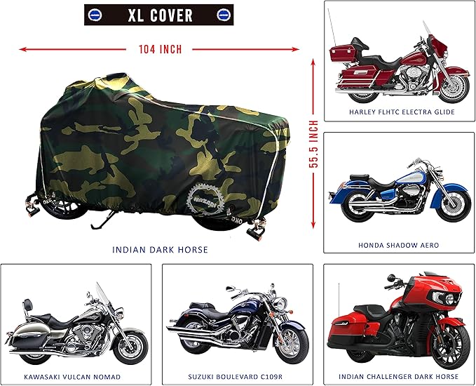 Nuzari Heavy Duty Motorcycle Cover - Motorcycle Covers Waterproof Outdoor Storage - Dirt Bike Covers (Camouflage, Extra Large)