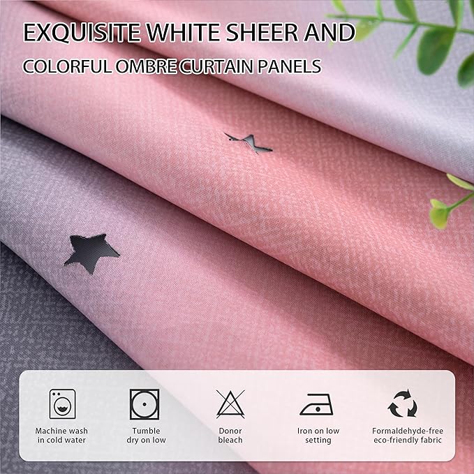 XiDi Ombre Gray and Pink Blackout Curtains for Girls Bedroom 72 Inch Length 2 Panels,Grommet Window Drapes for Kids Room Decro Pink Grey