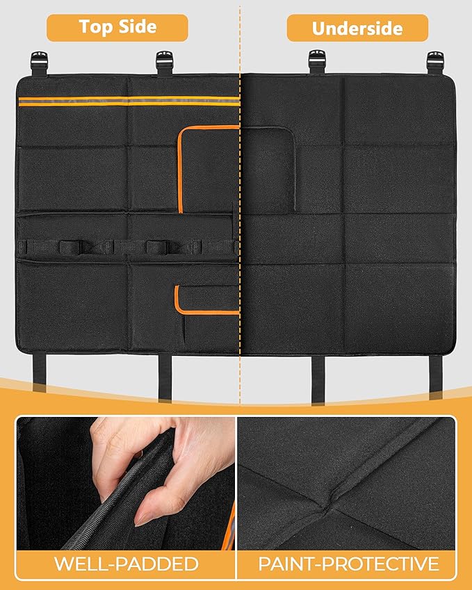 Marscamd Thick Tailgate Bike Pad for Mid-Size Pickup Trucks, 51" Wide Pad (Fits 51"- 55" Tailgate Width), Holds Up to 5 Bikes, Tailgate Protector Cover with Storage Pocket - Black