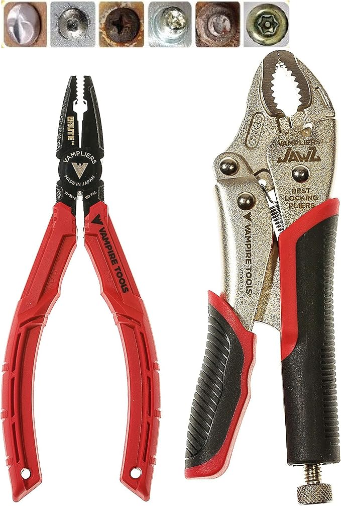 VAMPLIERS JAWZ 7.5" VISE GRIP LOCKING PLIERS + 6.25" BRUTE SCREW EXTRACTOR PLIERS