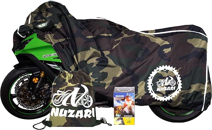Nuzari Heavy Duty Motorcycle Cover - Motorcycle Covers Waterproof Outdoor Storage - Dirt Bike Covers (Camouflage, Large)
