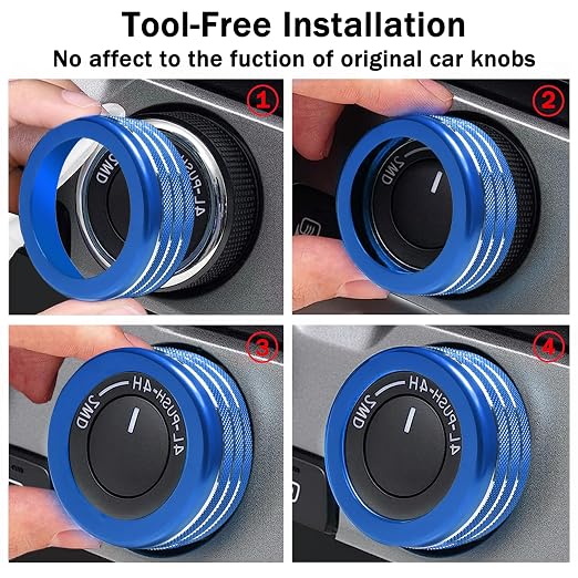Knob Covers for Toyota Tacoma Accessories 2024 2025 2026 8" or 14" Touchscreen Air Conditioner Engine Start Stop Button Ring Drive Mode Switch Audio Center Console Button Knob Cover 7 Pcs (Blue)