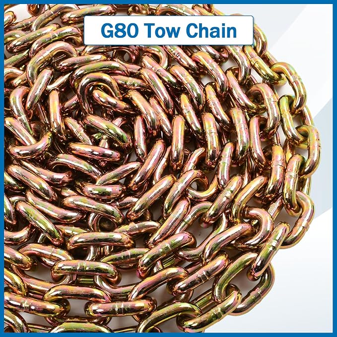 1/2 Inch x 16 Feet Transport Binder Chain G80 Safey Tow Chain with Grab Hooks 12000 Lbs Safe Work Load for Transporting Towing Tie Down Binding Equipment