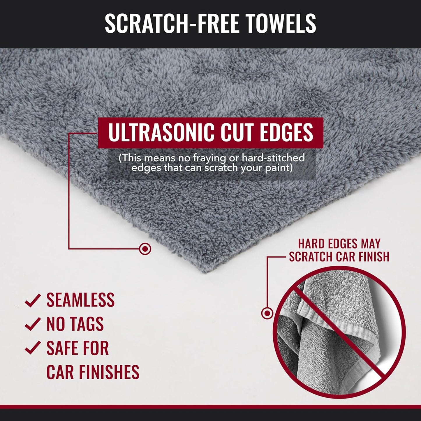 Microfiber Cleaning Cloth - The Gray Beast Towels, Streak-Free Cleaning Rags for Car Wash and Housekeeping, Ultra-Absorbent with Cut Edges to Avoid Scratches (Pack of 5, 16"x16")