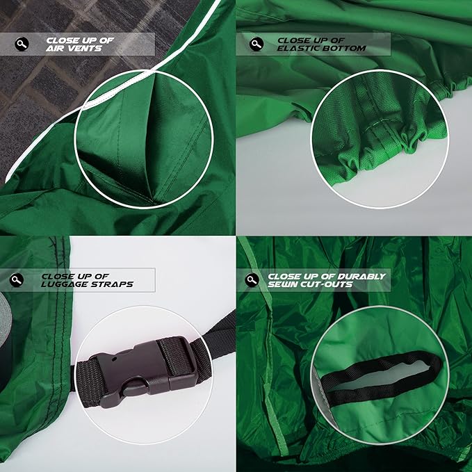 Nuzari Premium Motorcycle Cover - Motorcycle Covers Waterproof Outdoor Storage - Dirt Bike Cover (Hunter Green, X-Large)