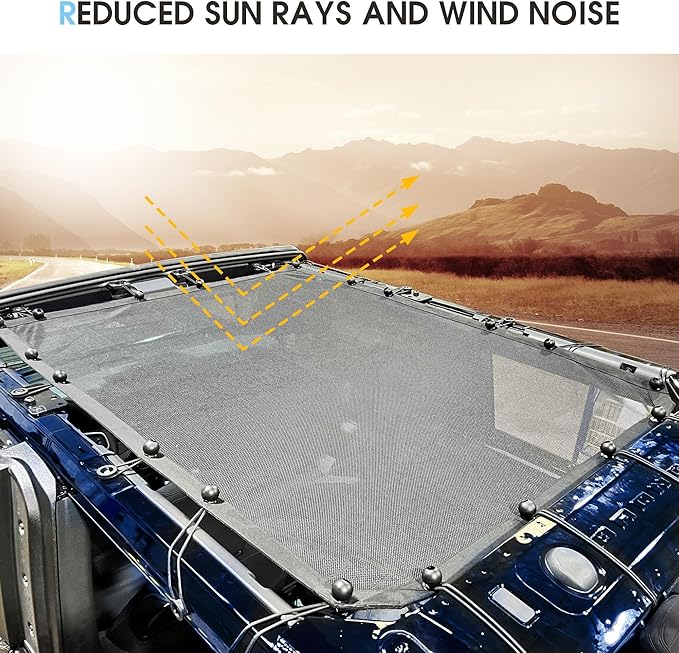 sukemichi 2 Door Sunshade for Ford Bronco,Mesh Sun Shade Bikini Top Cover Bimini Top for Ford Bronco Accessories 2021 2022 2023 2024 2025 2026 2 Door - Blocks UV, Wind, Noise(Black)