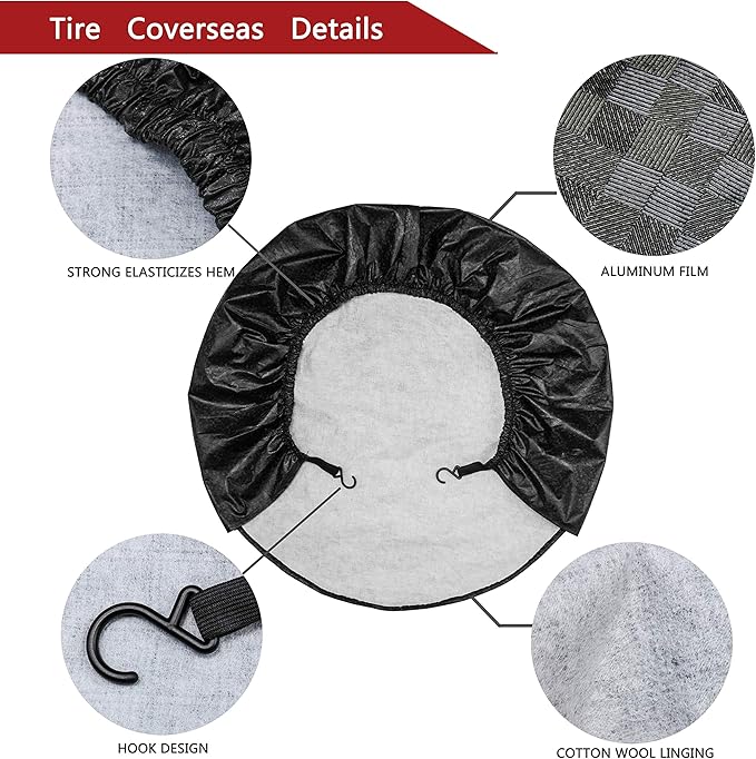 MOONET Tire Covers for RV Wheel (4 Pack Black), Oxford Waterproof UV Sun Protectors for Motorhome Boat Trailer Camper Van SUV, D89cm x H28cm for Diameter 33"-35"