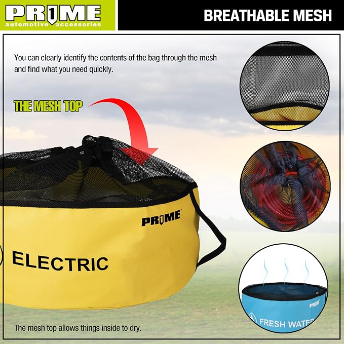 PR1ME 4 Pack Waterproof RV Hose Bag Storage, Utility Bag for Sewer Hose, Camper and RV Accessories, 4 Colors for Sewer and Fresh Water Hoses, Electrical Cords, Camper Tools Accessories
