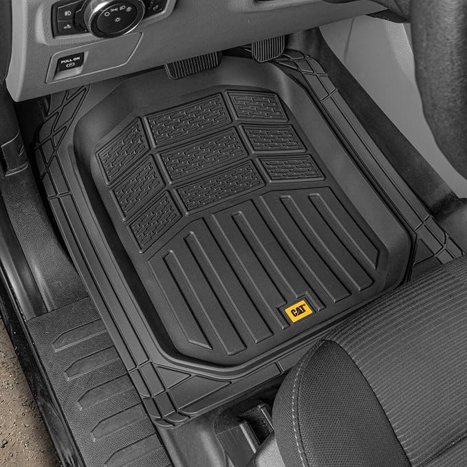 BDK Cat® CAMT-9014 (4-Piece) Large Deep Dish Rubber Car Floor Mats with Trunk Cargo Liner, Universal Trim to Fit Front & Rear Combo Set for Car Sedan SUV Van, Heavy Duty All Weather