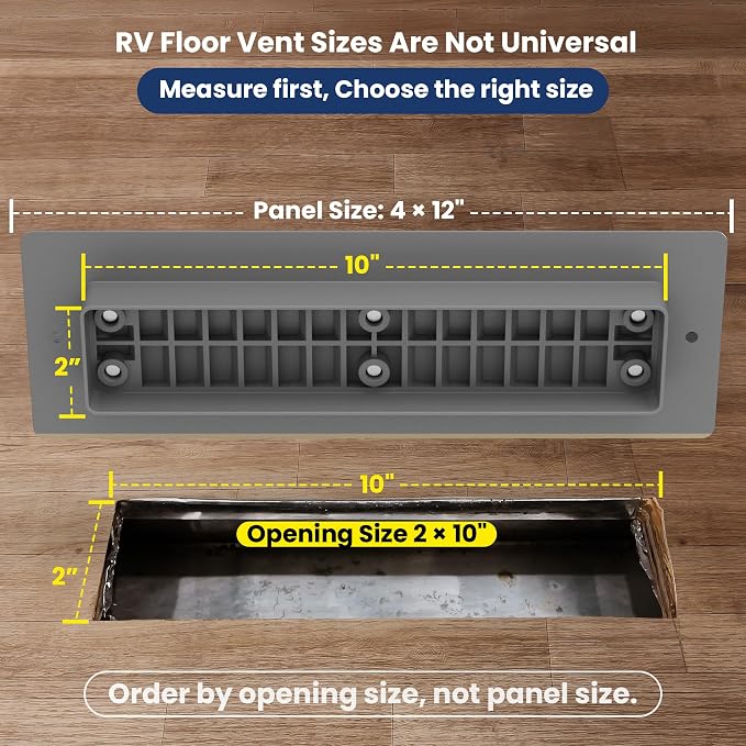 Safoner Aluminum RV Floor Vent Cover 2"x10" Register with Removable Cover, Durable Camper Essential, Pet-Friendly RV Vent Accessories for Inside, 1 Pack-Gray