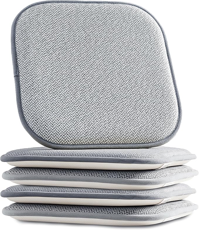 Elegant Comfort Chair Cushion Covers with Ties and Non Skid Rubber Backing-Thick Memory Foam - Soft Cushion Pad- Rounded Square Seat Cover- 16 x 16 Inches - Set of 4 Chevron Textured Pattern, Gray