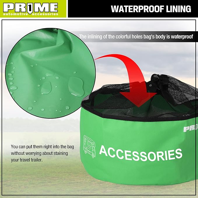 PR1ME 4 Pack Waterproof RV Hose Bag Storage, Utility Bag for Sewer Hose, Camper and RV Accessories, 4 Colors for Sewer and Fresh Water Hoses, Electrical Cords, Camper Tools Accessories