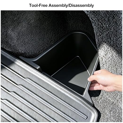 Trunk Storage Bins Trunk Corner Up Storage Box for Model Y Juniper2026 2025 | 2PCS Anti-Slip TPE Rear Cargo Side Organizer Boxes with Lids Fit Tesla Model Y Juniper Accessories 5-Seater not for Standard