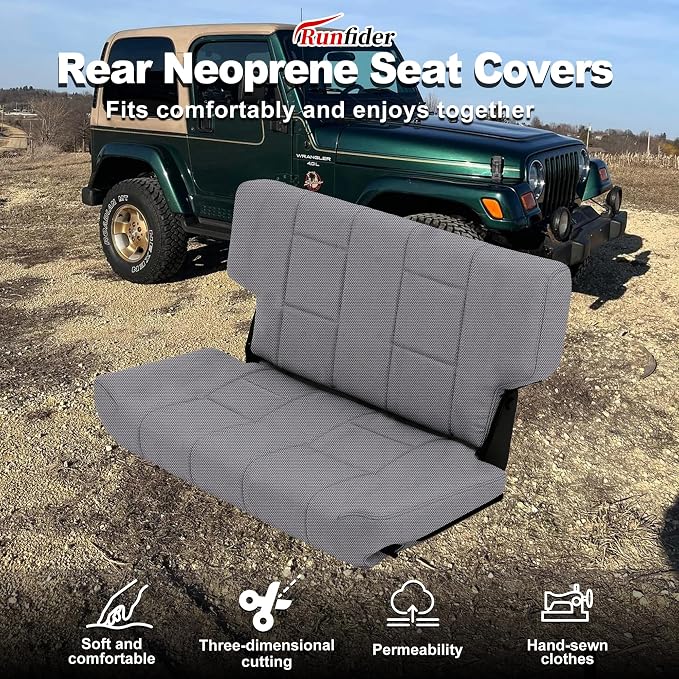 Custom Seat Covers for Jeep Wrangler TJ 1997 1998 1999 2000 2001 2002 Heavy Duty Cloth Protector Interior Accessories，Waterproof & Machine Washable, Foam Padded - Gray（Rear）