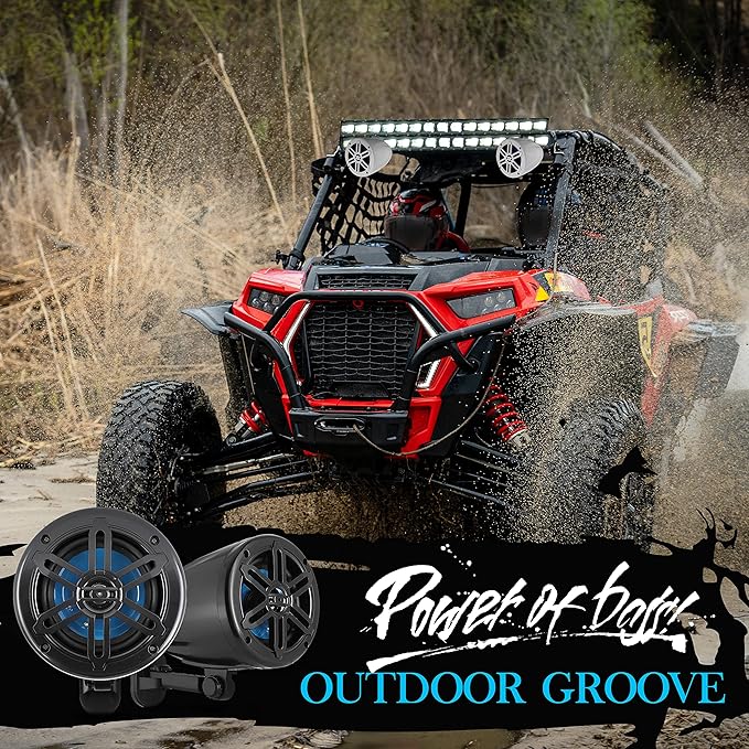PyleUsa 5.25”Waterproof Off-Road Speakers-180W 2-Way Marine Woofer Sound System w/ 360° Rotatable Bracket, Full Range Outdoor Audio Stereo Speaker for Motorcycle ATV Jeep Boat, Includes Bracket(Black)