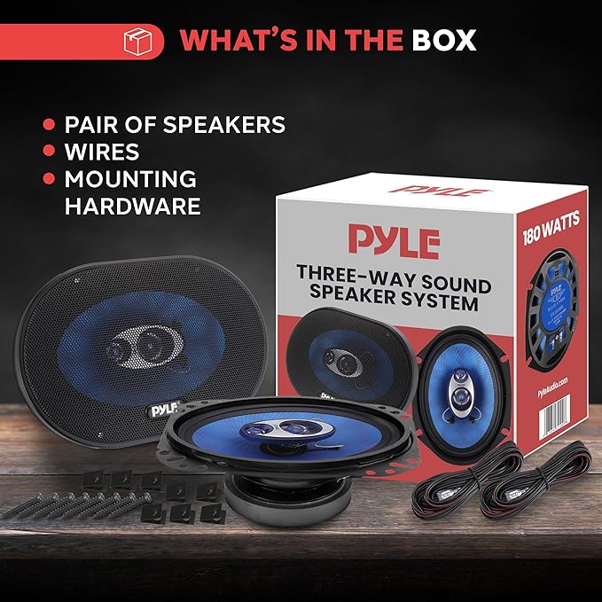 Pyle 6” x 8” Car Sound Speaker (Pair) - Upgraded Blue Poly Injection Cone 3-Way 360 Watts w/ Non-fatiguing Butyl Rubber Surround 70 - 20Khz Frequency Response 4 Ohm & 1" ASV Voice Coil - Pyle PL683BL