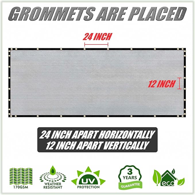 ColourTree Customized Size 6' x 7' Gray Fence Screen Privacy Screen - Commercial Grade 170 GSM - Heavy Duty - 3 Years Warranty - Cable Zip Ties Included