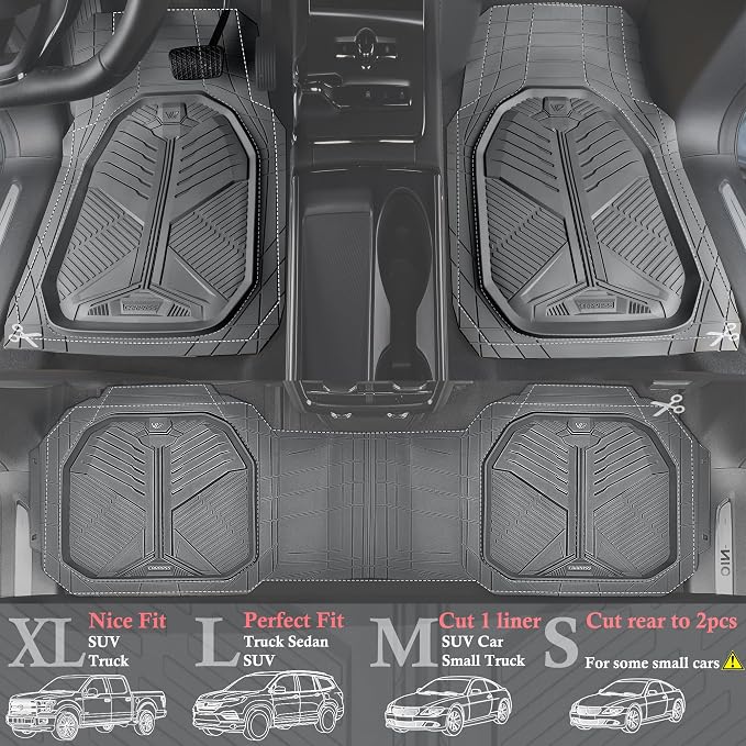CAR PASS Heavy Duty Rubber Car Mats, Deepdish All Weather Floor Mats for Car Full Set, Universal Automotive Mats Trim to Fit for Sedans SUVs Trucks, Waterproof Anti-Slip Deep Tray 3 Pieces Dark Gray