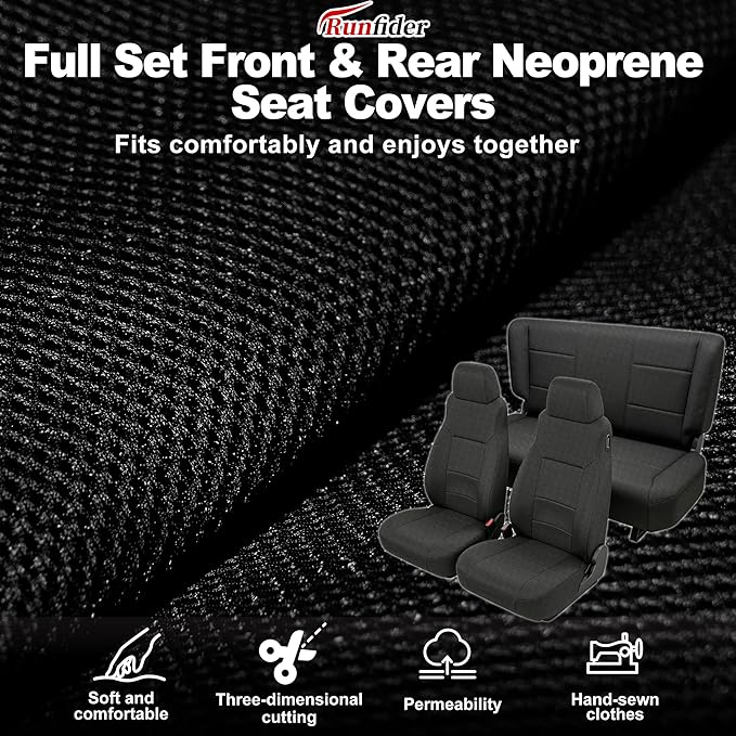Custom Seat Covers for Jeep Wrangler TJ 2003-2006 & for Jeep Wrangler Unlimited 2004-2006 Heavy Duty Cloth Protector Interior Accessories，Waterproof & Machine Washable - Black（Full）
