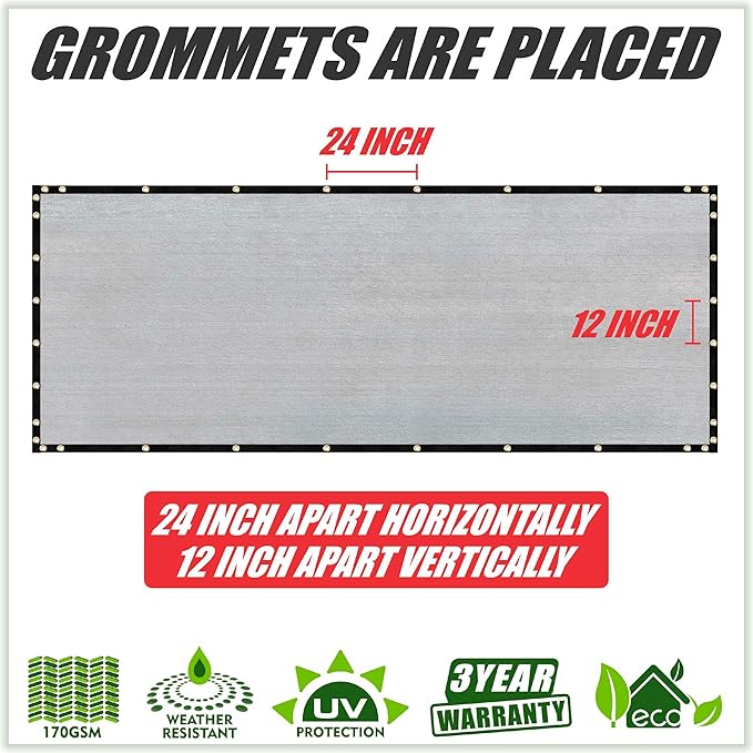 ColourTree Customized Size 6' x 183' Gray Fence Screen Privacy Screen - Commercial Grade 170 GSM - Heavy Duty - 3 Years Warranty - Cable Zip Ties Included