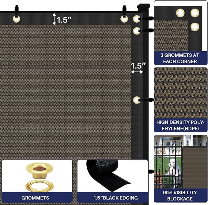 Windscreen4less Privacy Fence Screen Heavy Duty Windscreen Fencing Mesh Fabric Shade Net Cover with Brass Grommtes for Outdoor Wall Garden Yard Pool Deck, 8'x35' Brown