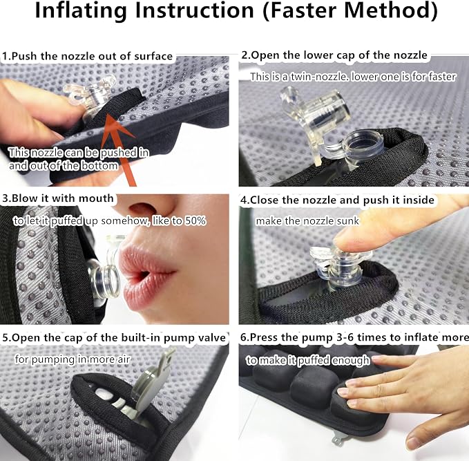 Inflatable Sonndur Travel Seat Cushion, Built-in Air Pump Car Airplane Chair Cushion for Long Flight Driving Sitting, Office Chair Wheelchair, Pressure Sore Relief, for Sciatica,Coccyx & Buttock SC01