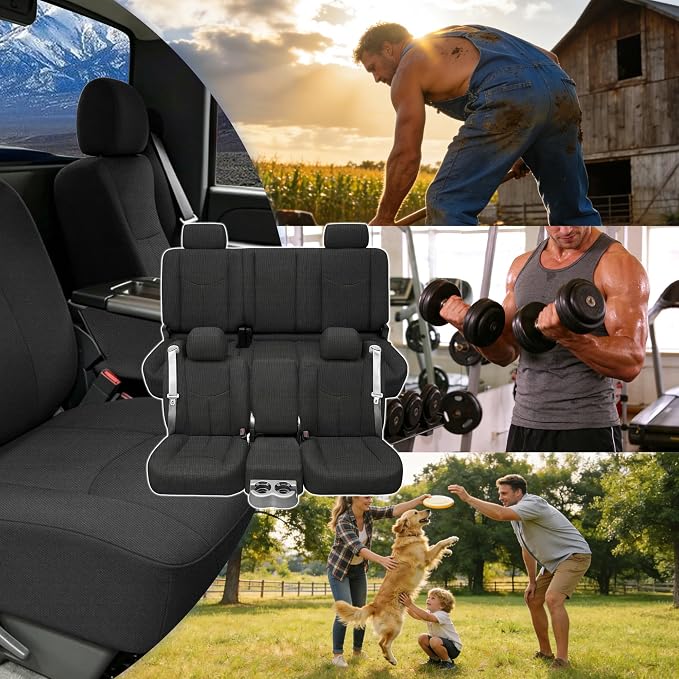 Front and Rear Seat Covers for Chevy Silverado & GMC Sierra 1500 1999-2006 & Classic Composite Sponge Fabric Soft Breathable Comfortable - Black