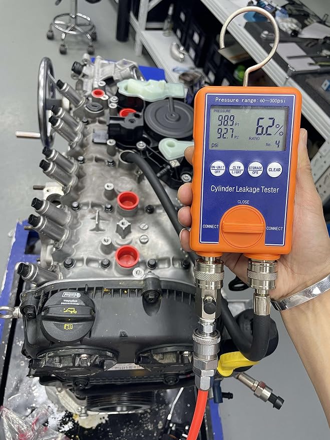 ZKTOOL 0-300PSI Digital Cylinder Leakage Tester Kit - Professional Engine Diagnostic Tool with Large Screen, High Precision Readings, Data Storage. Includes Hose, Adapters, and Carrying Case.