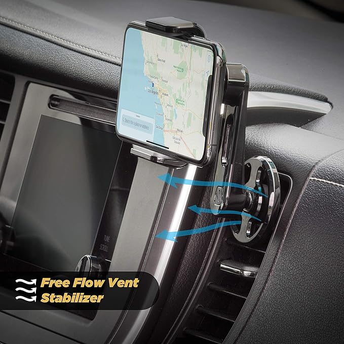 Scosche VP2M-SP Universal Freeflow Vent/Dashboard Phone Holder for Car, 2-in-1 Portable, Adjustable Non-Magnetic Mobile Device Stand with 360° Rotation, Vent Clips and Quick Grip Universal Mount Head