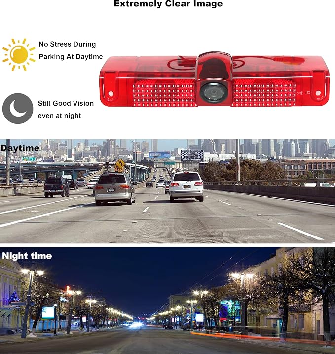 RED WOLF Third 3rd Brake Light Backup Camera for Chevrolet Express/GMC Savana 1500 2500/3500 2003-2019 Vans Upgrade Vehicle Lights w/Integrated Reverse Camera, 8 IR Night Vision, Adjustable Guidelines