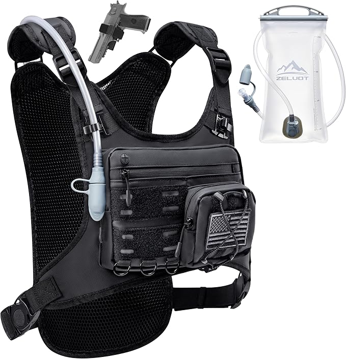 Zelvot Running Vest with 2L Water Bladder, Hydration Backpack, U.S. Design Patent, Lightweight Hydration Pack with Gear Holder, Reflective Chest Pack for Men Women