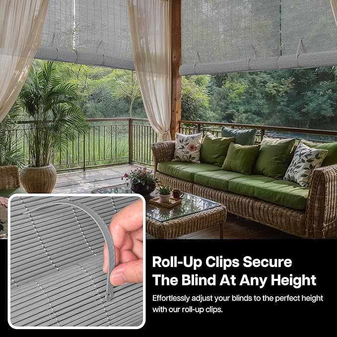LazBlinds Cordless Roller Shades for Outdoor, Exterior Light Filtering Roll up Shades, Hanging Sunscreen for Patio, Balcony Indoor/Outdoor Porch, 30'' W x 48'' H, Grey