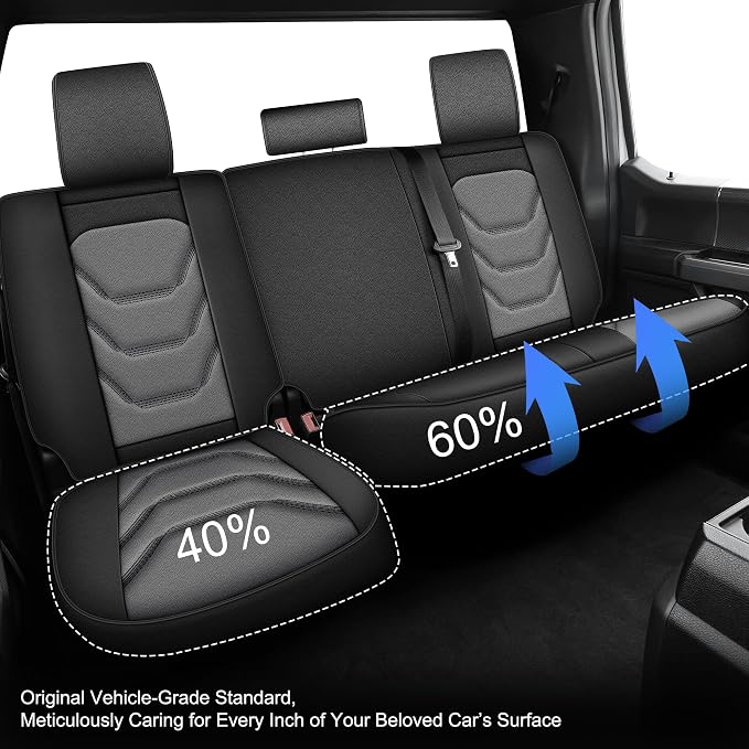 Seat Covers Compatible with 2024 2025 2026 Toyota Tacoma Double Crew Cab Waterproof Leather Seat Protectors for Trucks (5pc Full Set, Black&Grey)