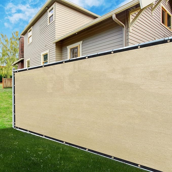 ShadeMart 8' x 176' Fence Privacy Screen Beige Heavy Duty 170 GSM Fencing Mesh Shade Net with Grommets & Zip Ties, 90% Blockage Fence Screen for Balcony Yard Outdoor Garden Pool (We Customize Size)