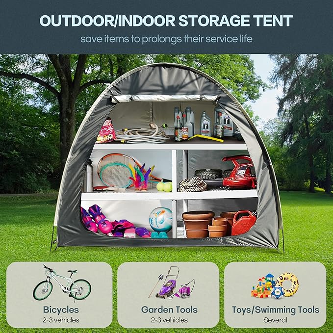 Bike Storage Tent, Anti-Dust Waterproof Bicycle Tent, Portable Bike Storage Tent for 3-4 Bikes, Foldable Bike Shelter for Garden, Camping, Outdoor - Grayish Green