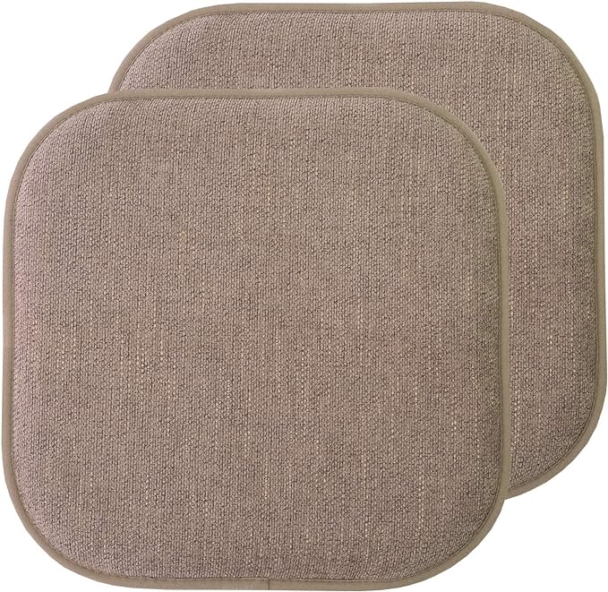 Sweet Home Collection Chair Cushion Memory Foam Pads Honeycomb Pattern Slip Non Skid Rubber Back Rounded Square 16" x 16" Seat Cover, 2 Pack, Alexis Chocolate