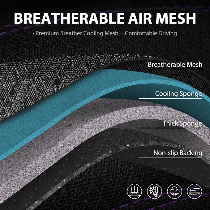 CAR PASS Comfortable 3D Foam Mesh Leather Car Seat Covers Front, Air Cool Mesh Breathable Front Seat Covers for Car, Universal for SUV Truck Sedan Automotive, Airbag Compatible,Black Purple