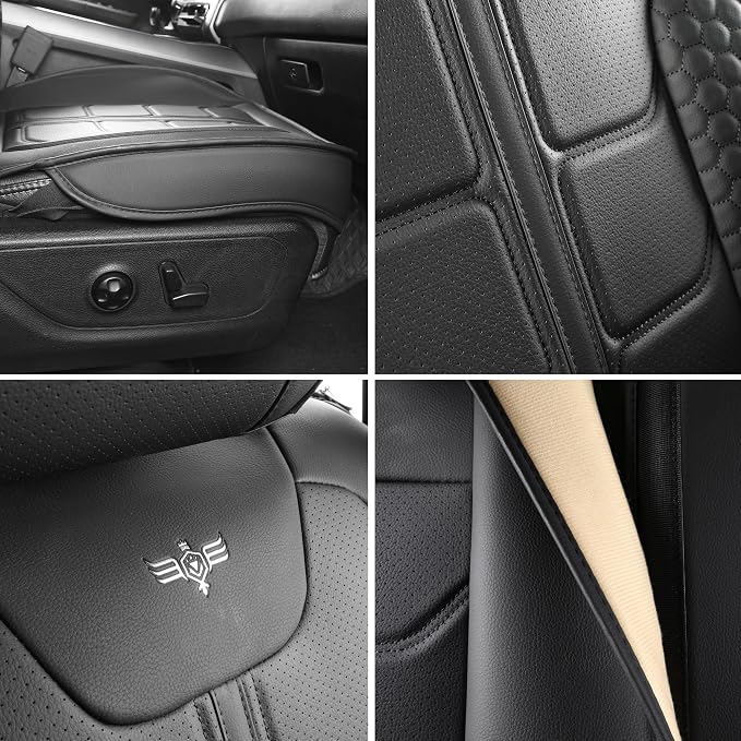 LINGVIDO Tacoma Seat Covers 2016-2022 2023,Fit for Tacoma Seat Cover Crew Cab/Double Cab Brown for Pickup Truck Waterproof Leather Accessories Front Black