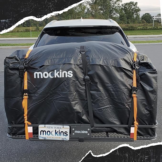 Mockins 25 CuFt XL Heavy Duty Trailer Hitch Cargo Carrier Bag | 60"x24"x31" All-Weather Cargo Bag for Hitch Carrier | Waterproof Truck Bed Storage | Vehicle Soft-Shell Carriers w/Straps, Lock, & Case