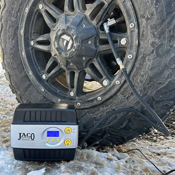JACO SmartPro 12V Tire Inflator Air Compressor (Max 100 PSI) with Locking Lightning L2X Hose Extension (Bundle)