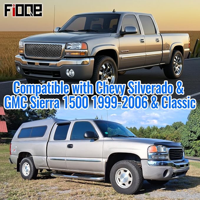 Front & Rear Thickened Composite Fabric Seat Covers for Chevy Silverado GMC Sierra 1500 1999-2006 & Classic,Foam-Padded Protection-Black